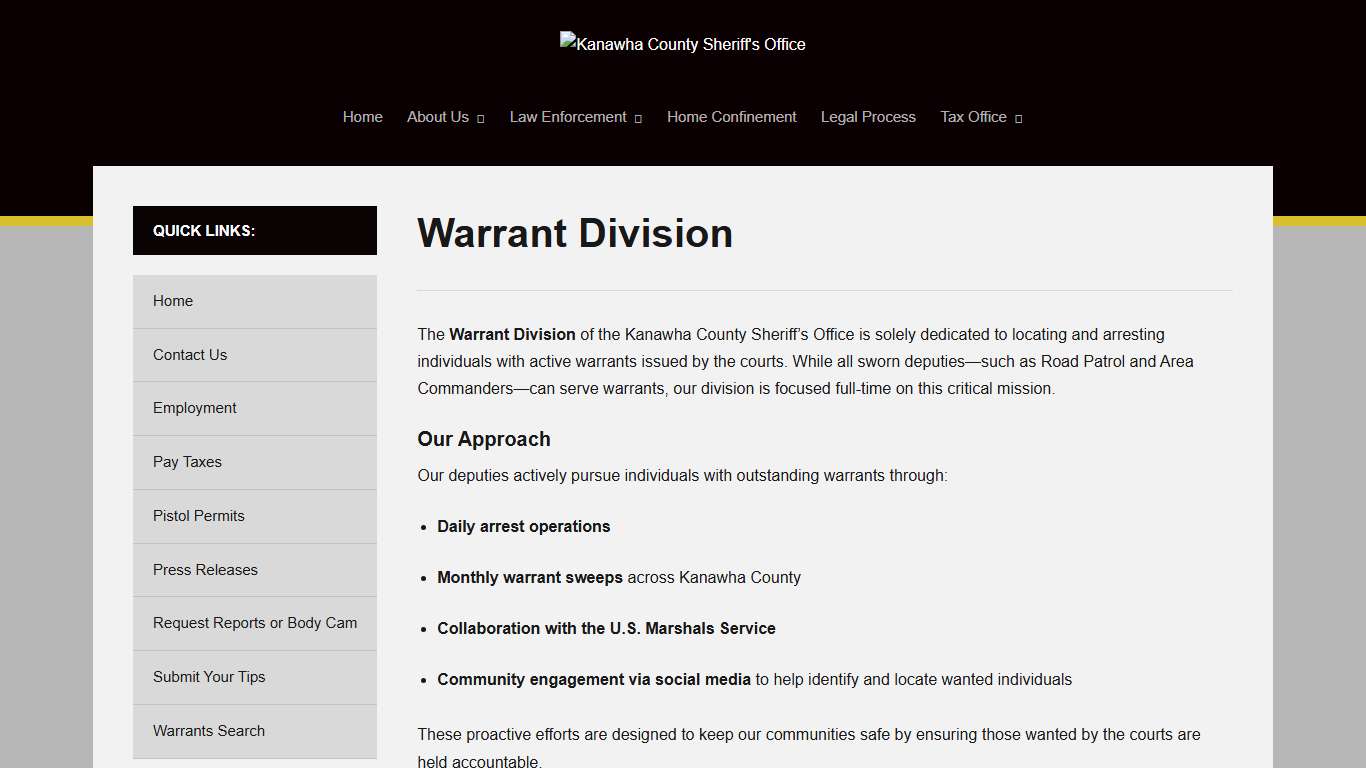 Warrant Division – Kanawha County Sheriff's Office